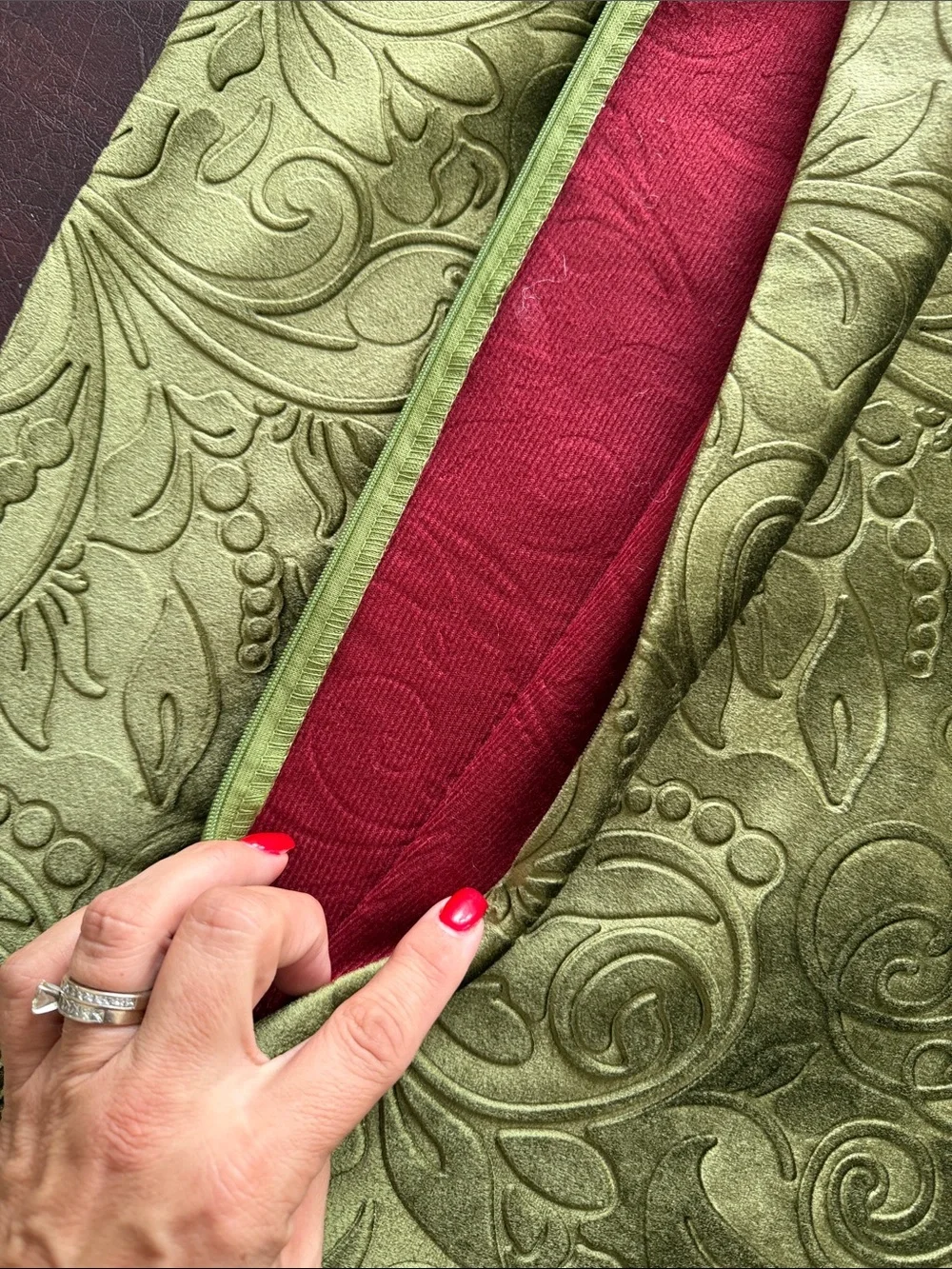 Decorative Paisley Velvet Accent Pillow Cover - Olive Green Color Set of 2